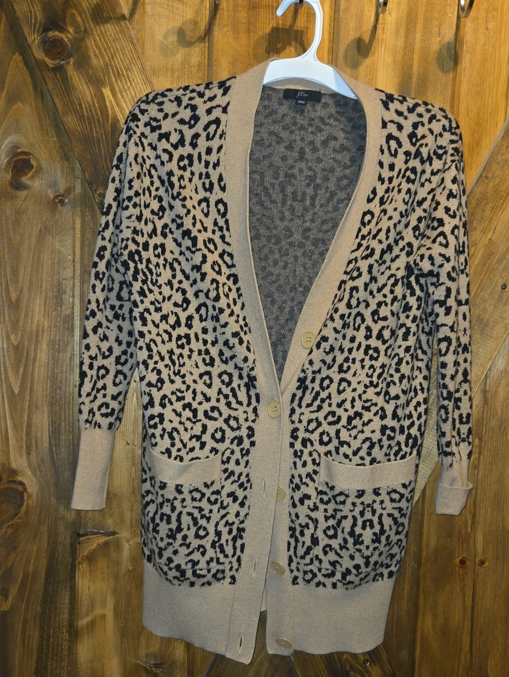 J. Crew Beige and Black Leopard-Print Long Cardigan